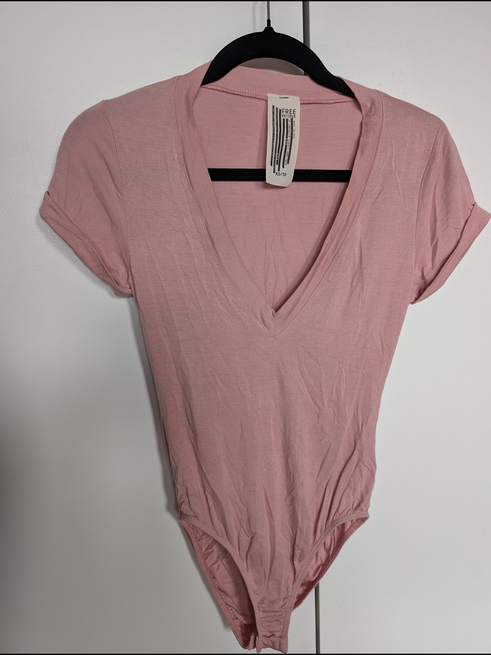 Free People Pink V-Neck Short Sleeve Bodysuit X Small